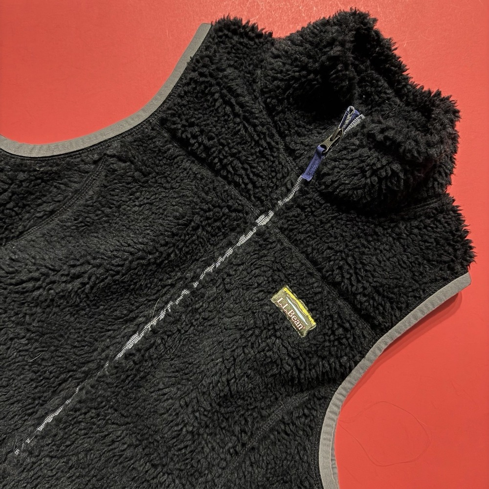 LL Bean Sherpa Vest Womens Large Black Deep Pile Fleece Sweater Full Zip Size S